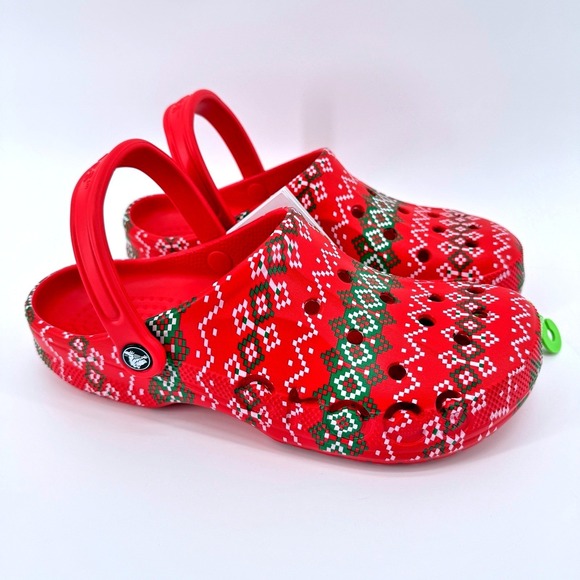 CROCS Shoes - Crocs Baya Holiday Graphic Clog Red‎ Fair Isle Size M10 W12 Christmas Gift NWT